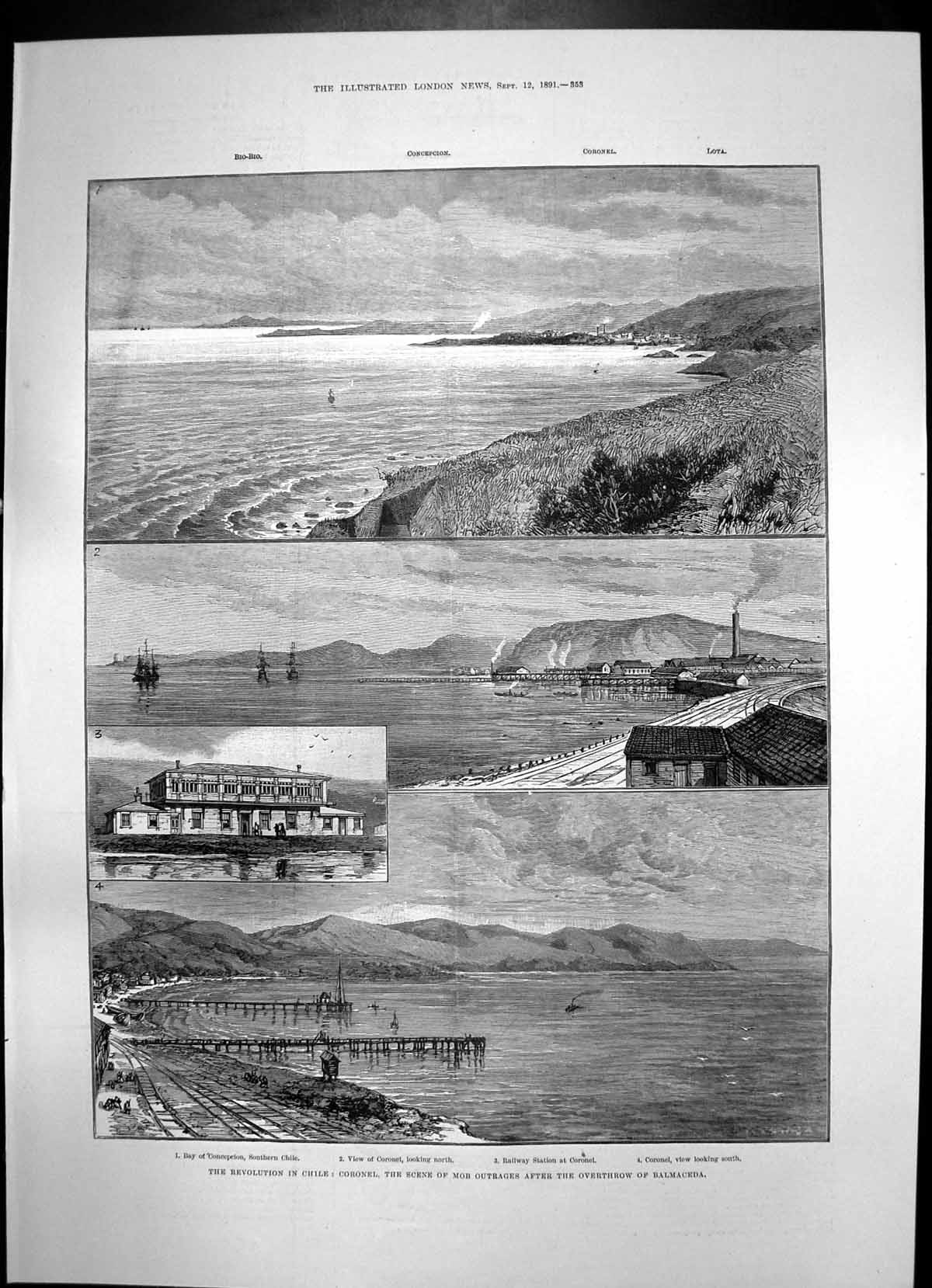 Antique Print Revolution Chile Coronel Steam Navigation Screw Propeller1891