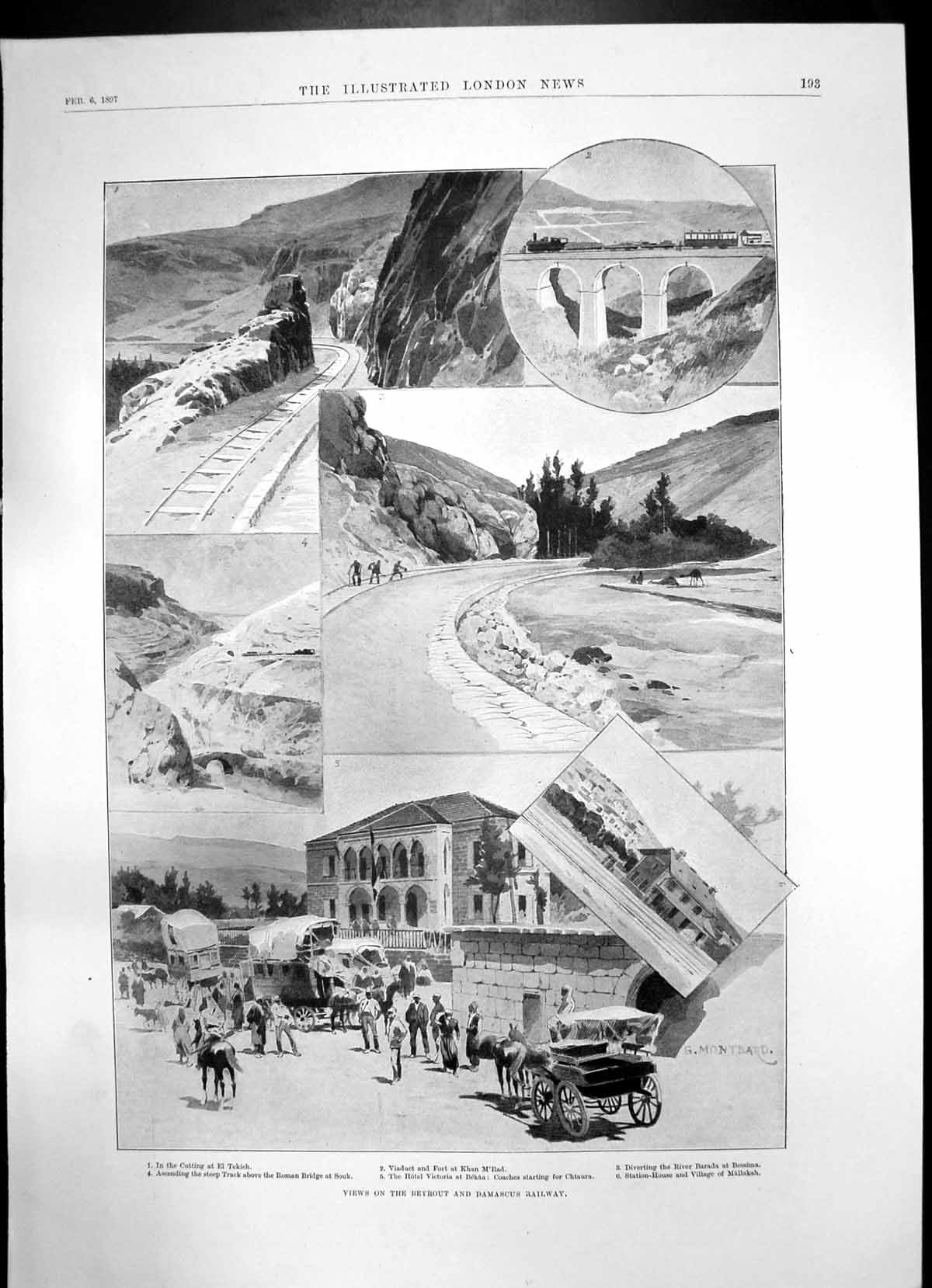 Antique Old Print Beyrout Damascus Railway Mallakah Souk Merlin Chair 1897 19th