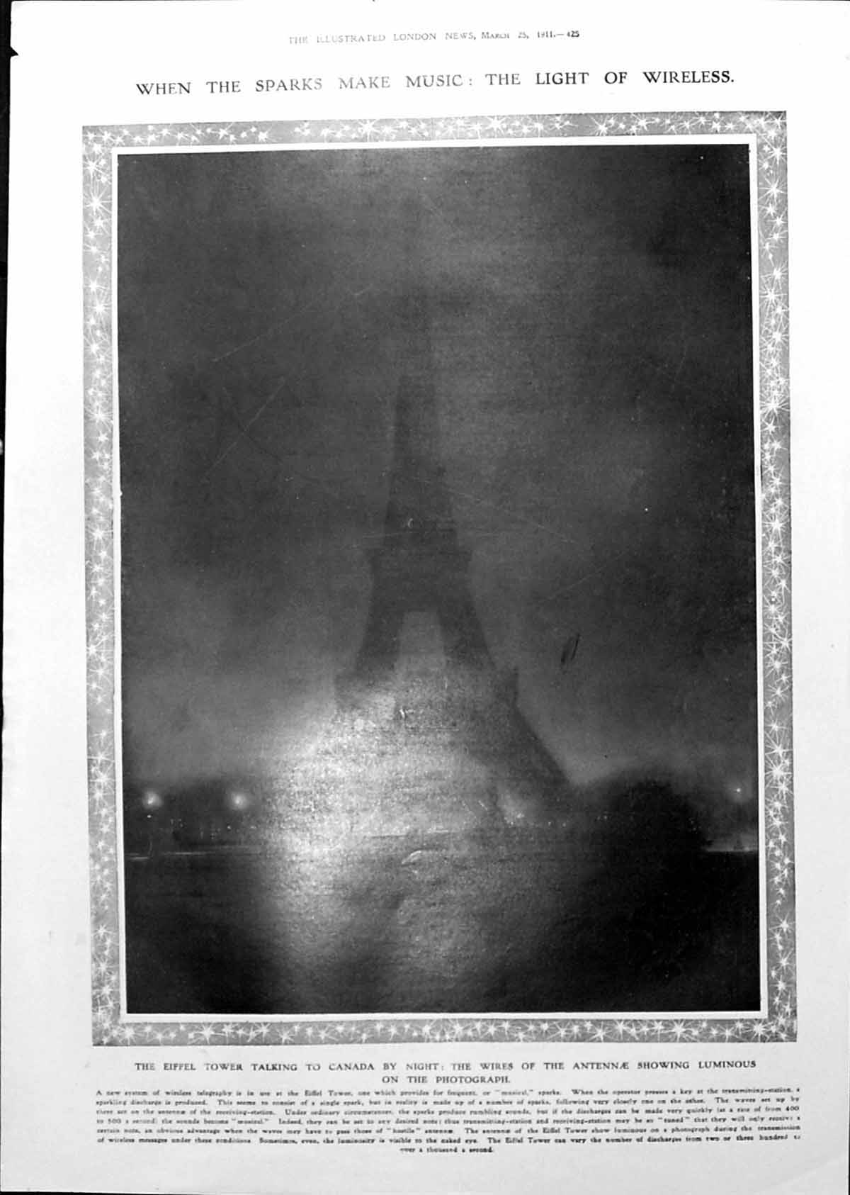 Old Print Wires Antennae Eiffel Tower Edward Grey Sec Foreign Affairs1911 20th