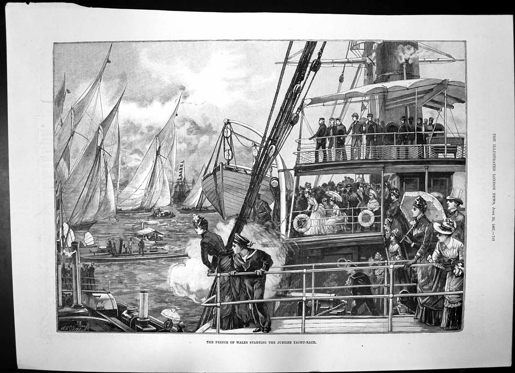 Old Print Prince Wales Starting Jubilee Yacht Race Blairs Gout Pills 1887 19th