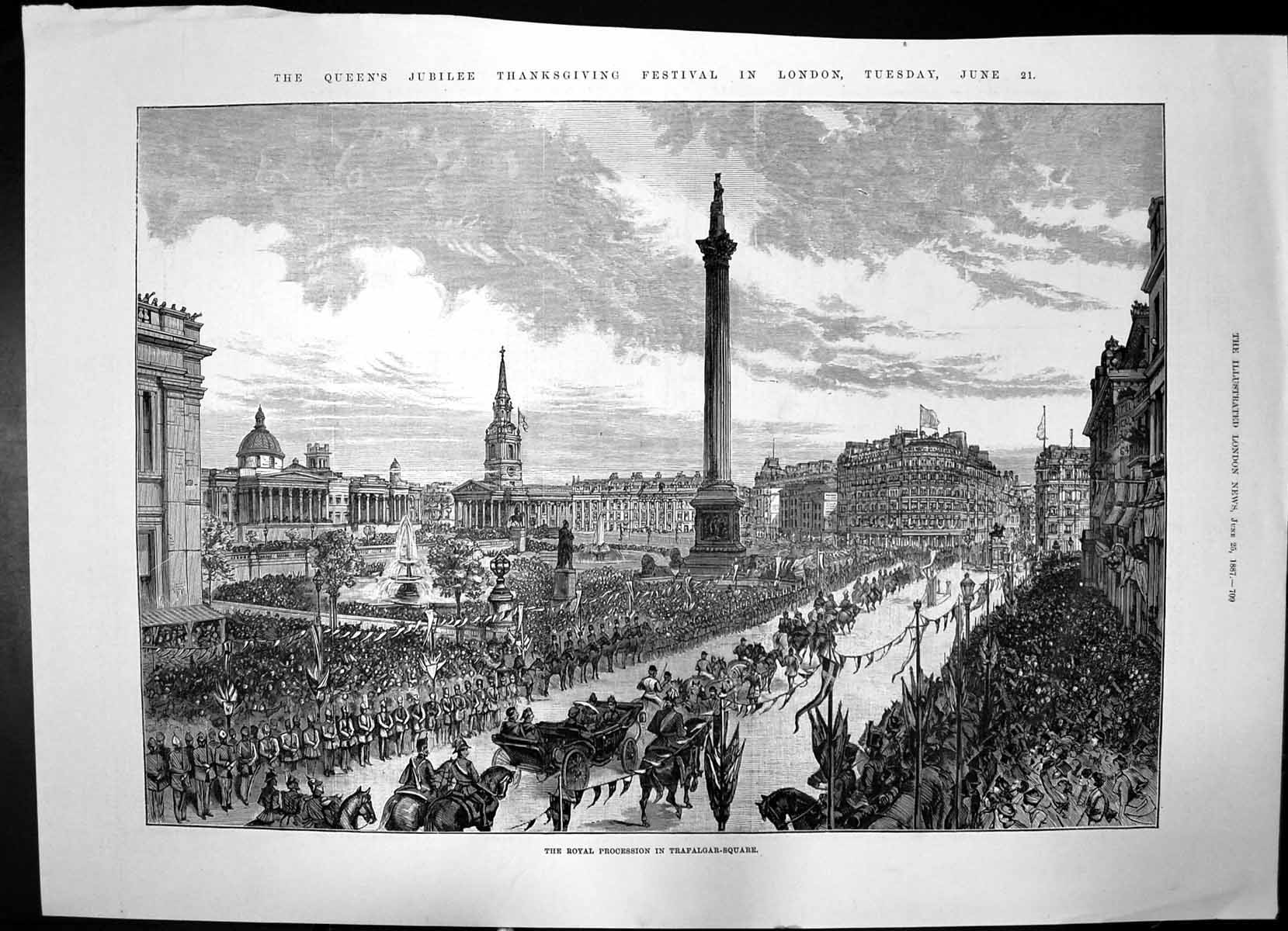 Antique Old Print Queens Jubilee Procession London Stack Malvern Beacon 1887