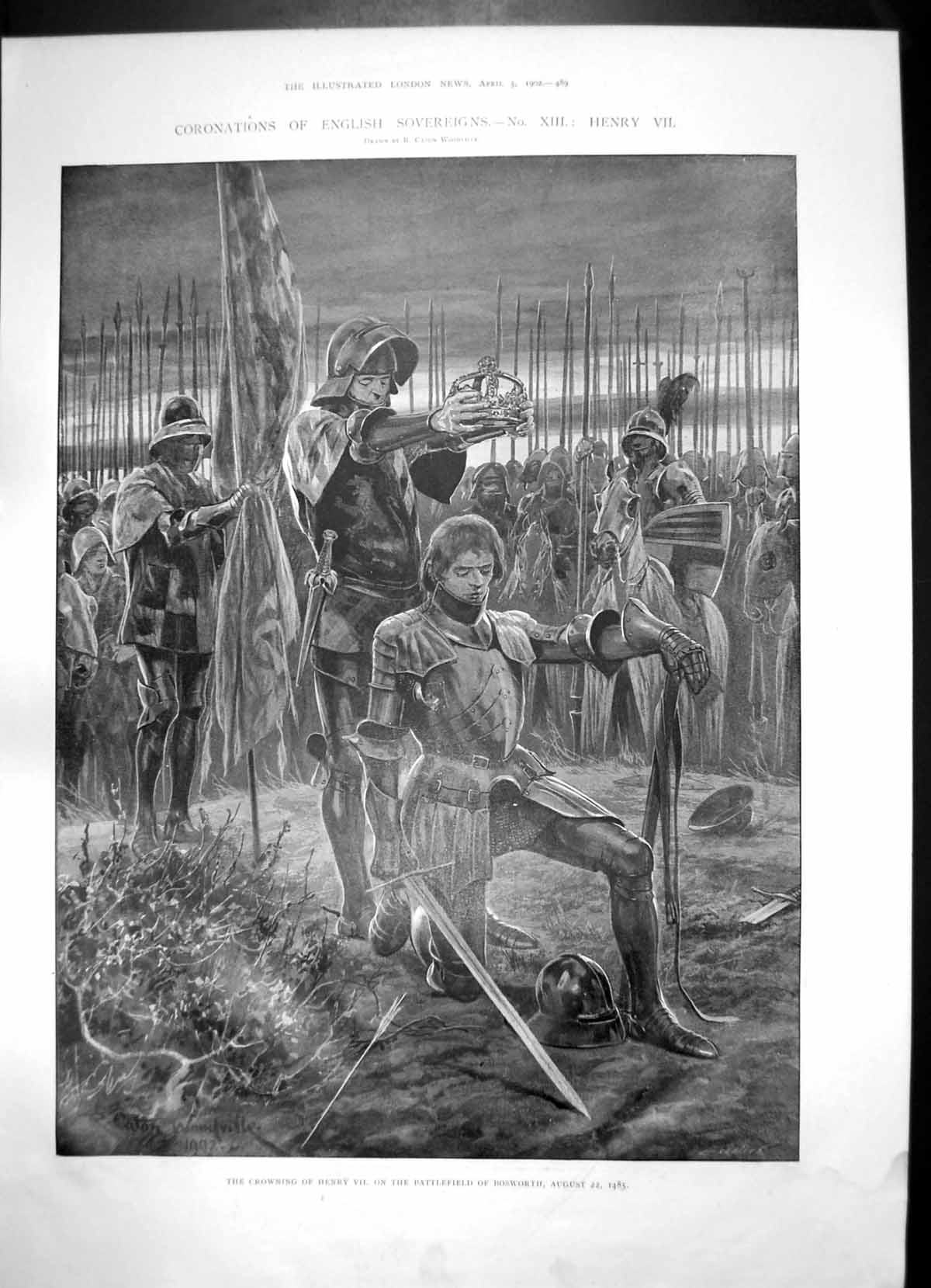 Antique Old Print Coronation Henry V11 Bosworth Legend Coronation Stone 1902
