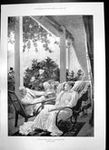 Old Antique Print Life Indian Bungalow New Evening Gown Autumn Frock 1896 19th