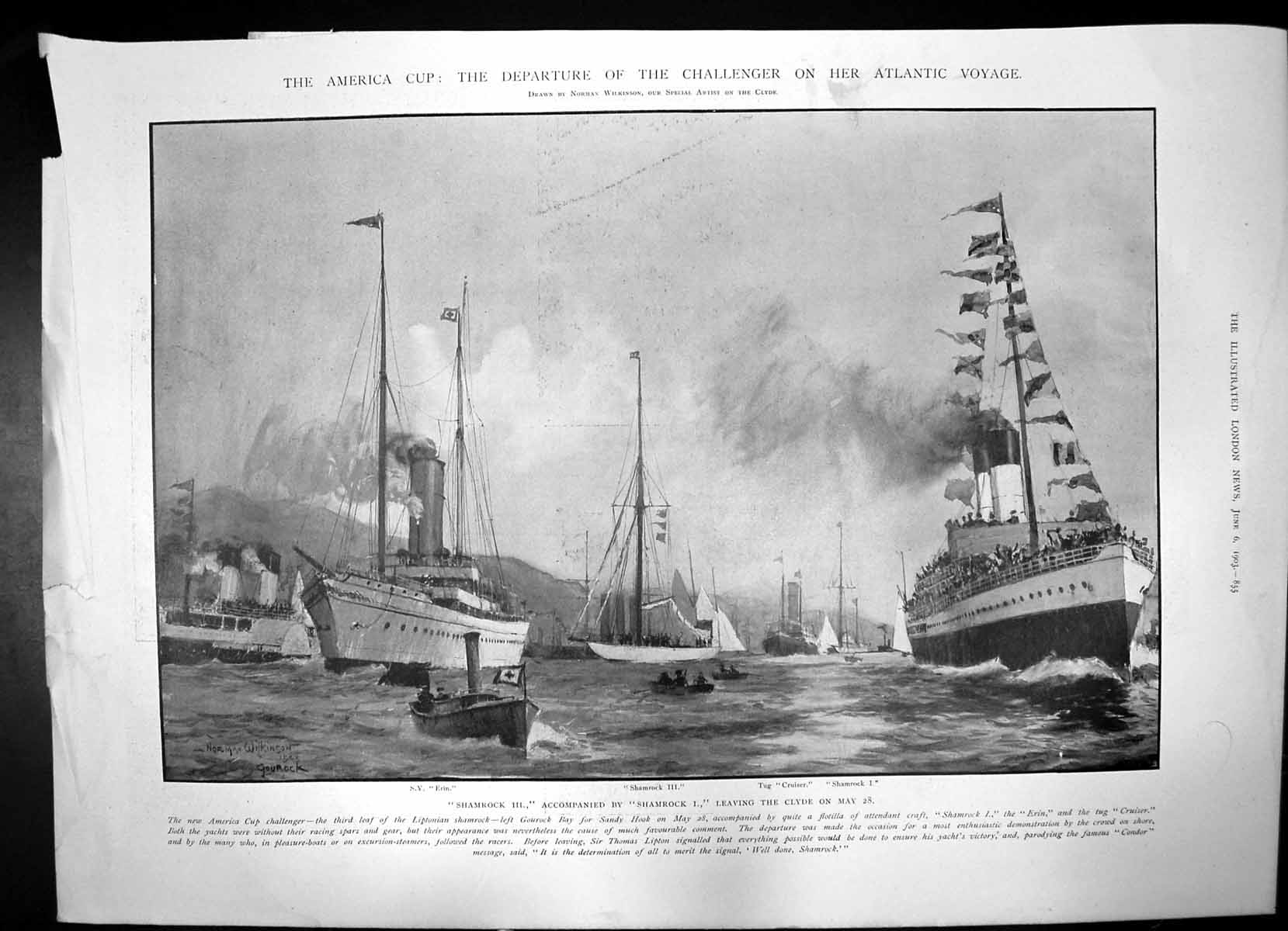 Old Print America Cup Shamrock Clyde Knighting Sirloin JamesEssex 1903
