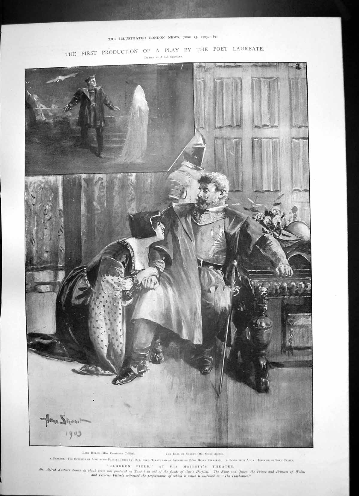 Old Antique Print Flodden Field Play Consumption Sanatorium Winsley 1903 20th