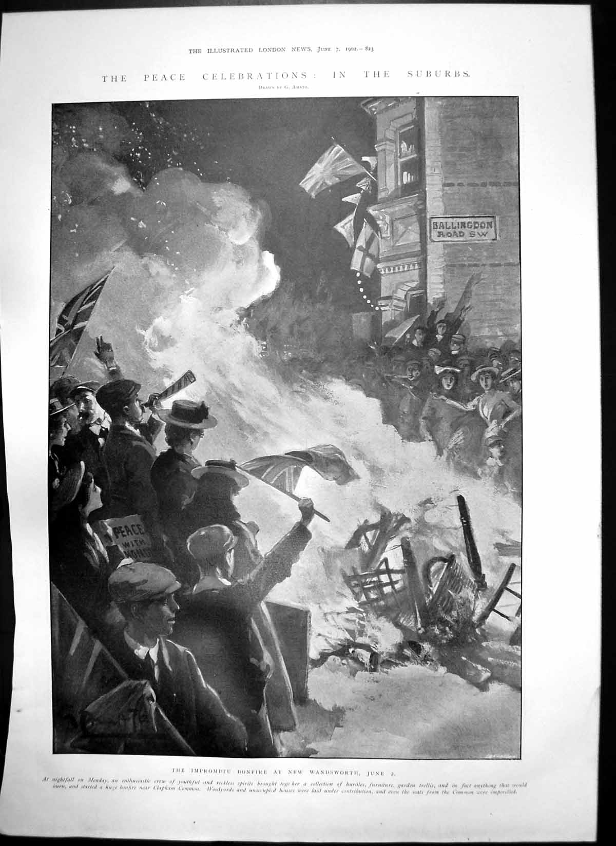 Antique Old Print Peace Celebrations Wandsworth Sale Bardini Collection 1902