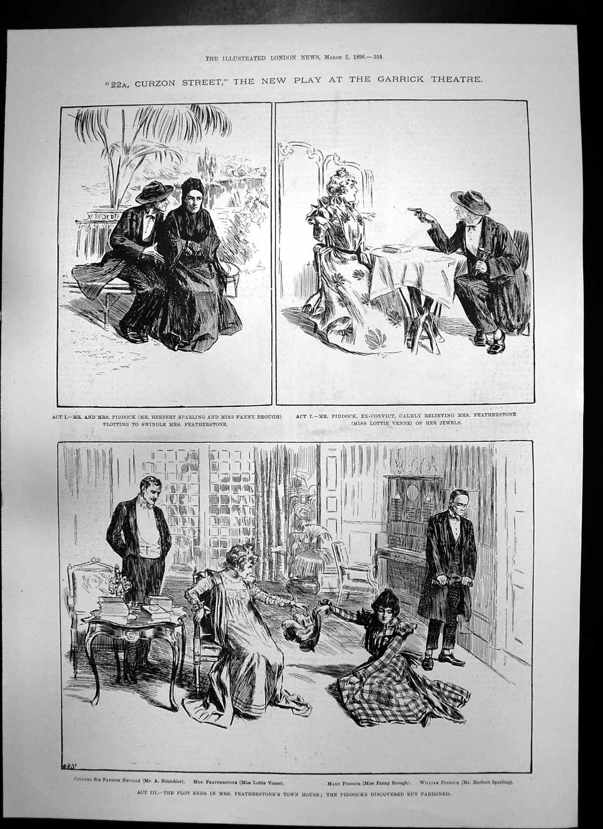 Antique Print 22A Curzon Street New Play Garrick Hms Victorious Aground1898