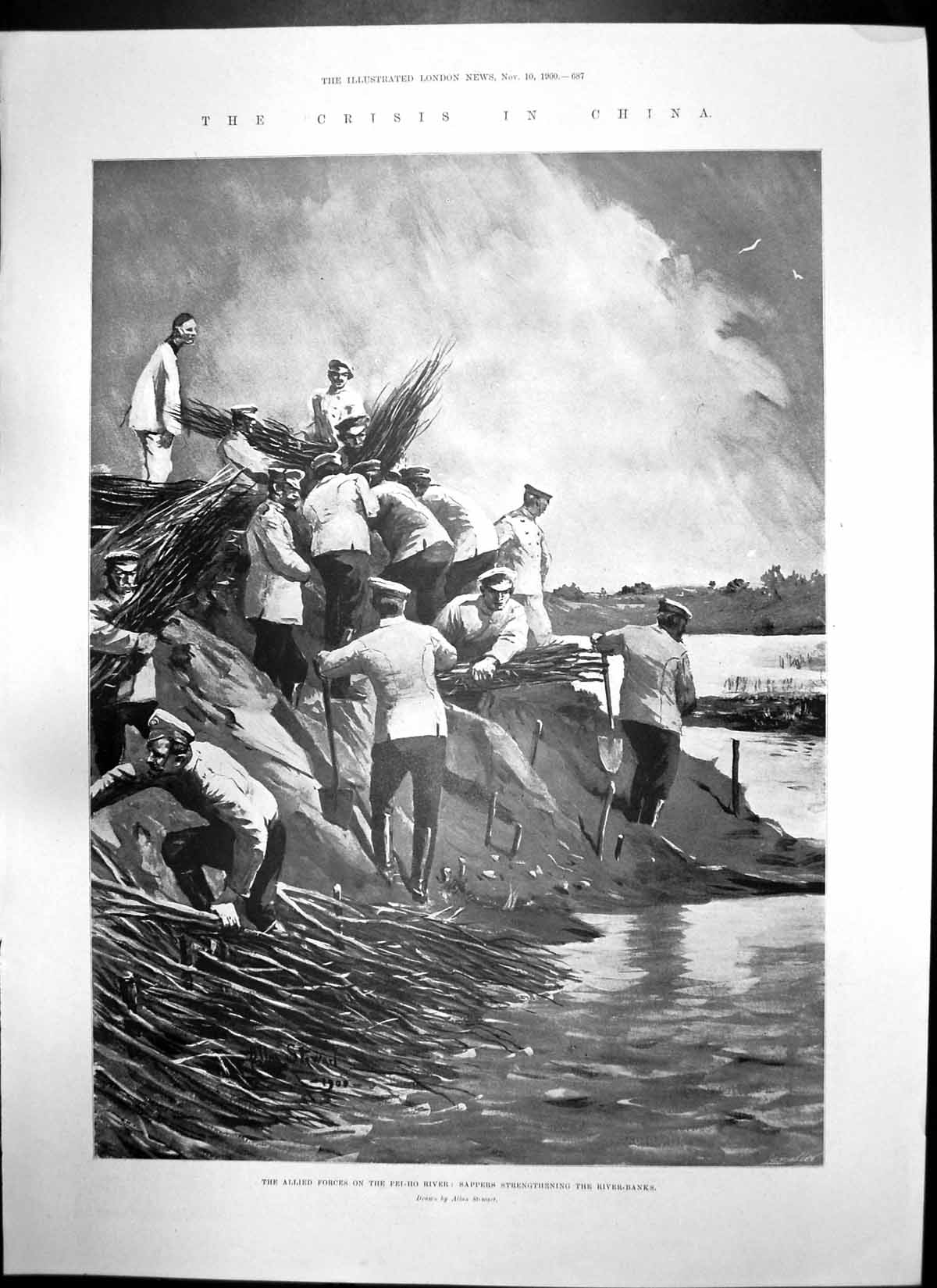 Old Antique Print Crisis China Battle Yang-Tun Sappers River Pei-Ho 1900 20th