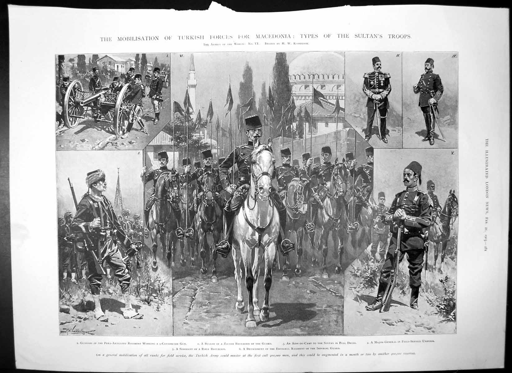 Antique Print Turkish Troops Macedonia Sultans Attempt Burn St Cosmas 1903 20th