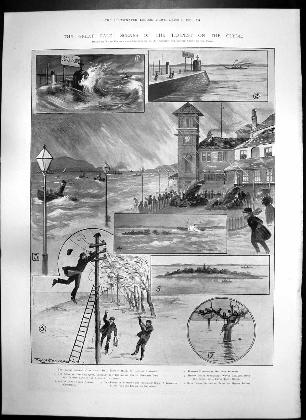 Antique Old Print Great Gale Tempest Clyde Morecambe Plymouth Holyhead 1903