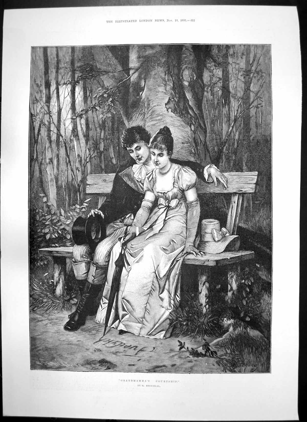 Old Antique Print Grandmammas Courtship Earl Bathurst Francis Parkman1893 19th