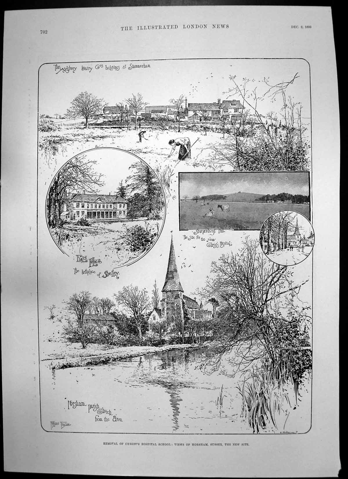 Antique Old Print Horsham Parish Church Meeting Parish Council Drumdrudge1893