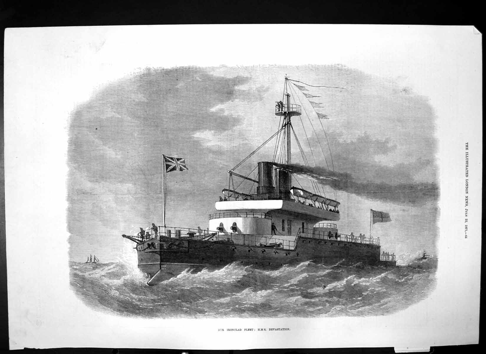Original Old Antique Print Our Iron Clad Fleet Hms Devastation Deck Plan 1871