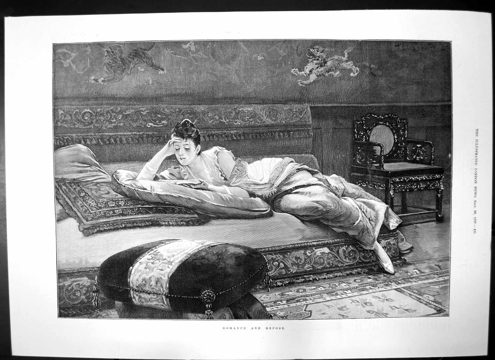 Antique Old Print Romance Repose Czar Family Glee Singers Spala Warsaw 1893