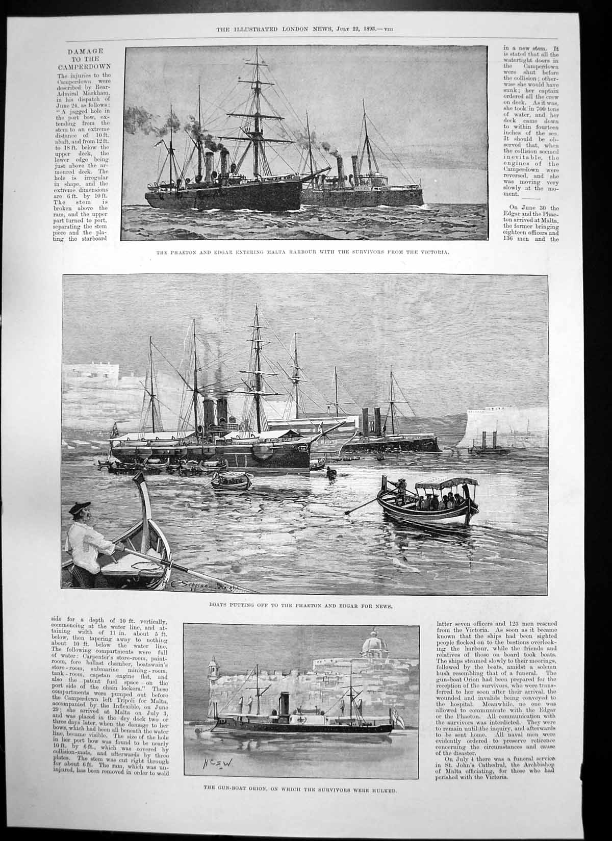 Antique Old Print Camperdown Repairs Phaeton Edgar Survivors Victoria 1893 19th