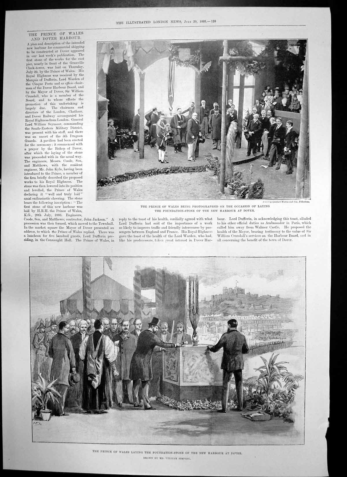 Antique Old Print Prince Wales New Harbour Dover Rev Fearon Winchester 1893