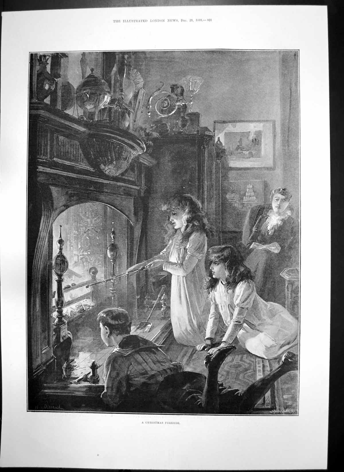 Antique Print Christmas Fireside Wedding Gift Duke Duchess York Welsh 1893 19th