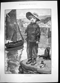 Original Old Antique Print Little Fisherman Rev Canon Wade John Horniman 1893