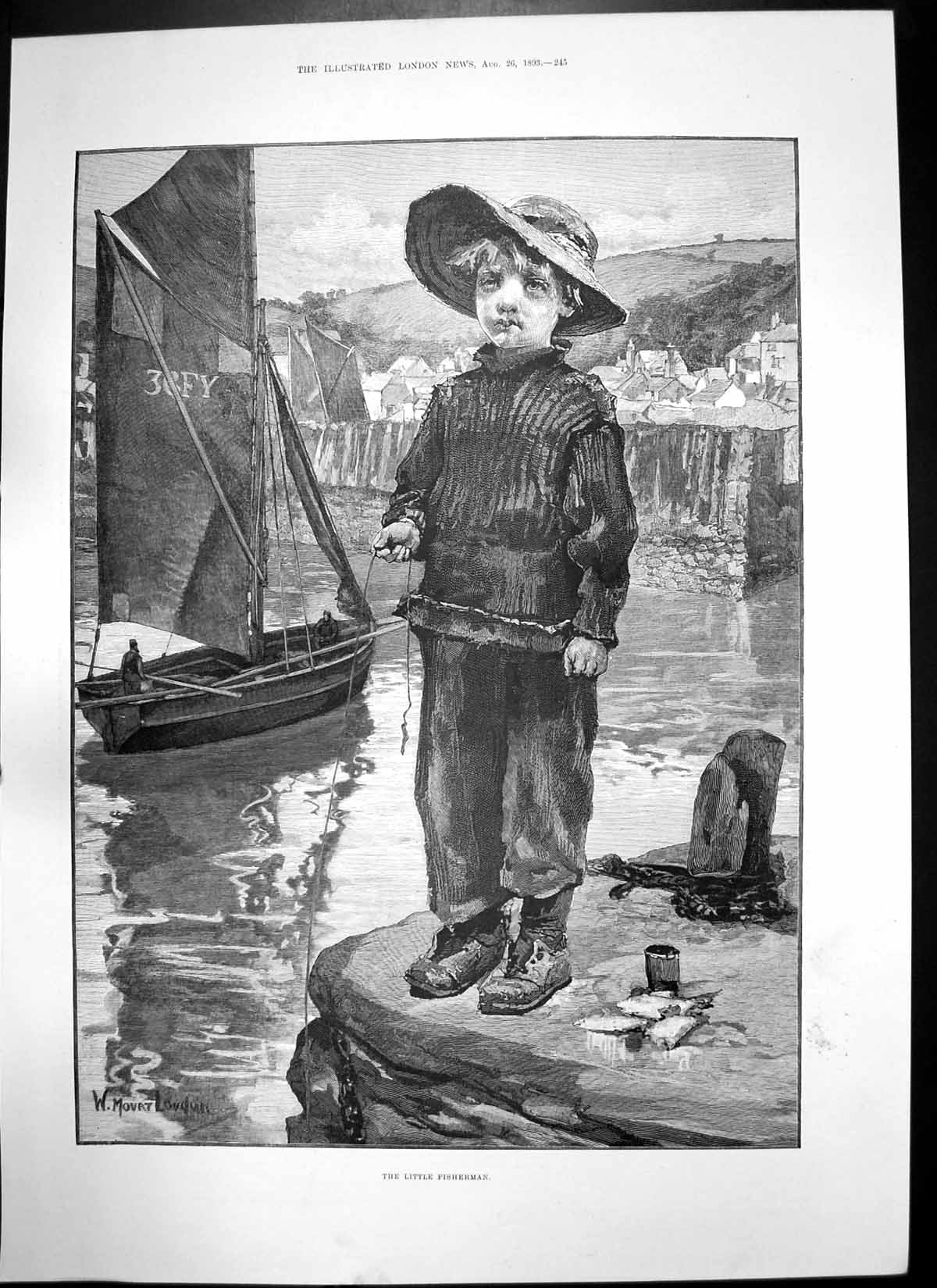 Original Old Antique Print Little Fisherman Rev Canon Wade John Horniman 1893