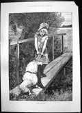 Original Old Antique Print Walking Plank Girl Dog Prince Alfred Edinburgh 1893