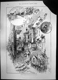 Antique Old Print Rambling Sketches Windsor Michaelmas Geese Girl Branch 1893