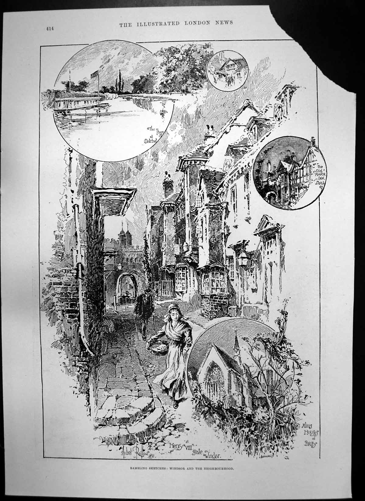Antique Old Print Rambling Sketches Windsor Michaelmas Geese Girl Branch 1893