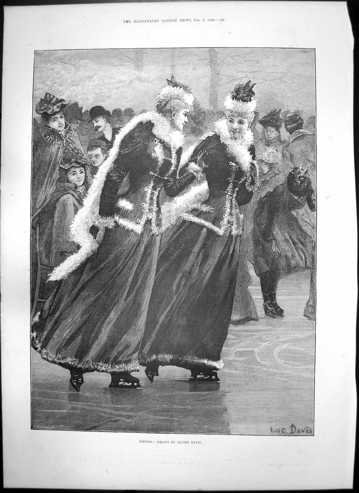 Antique Print Sisters Skating Perth Municipal Buildings Destroyed Fire 1895
