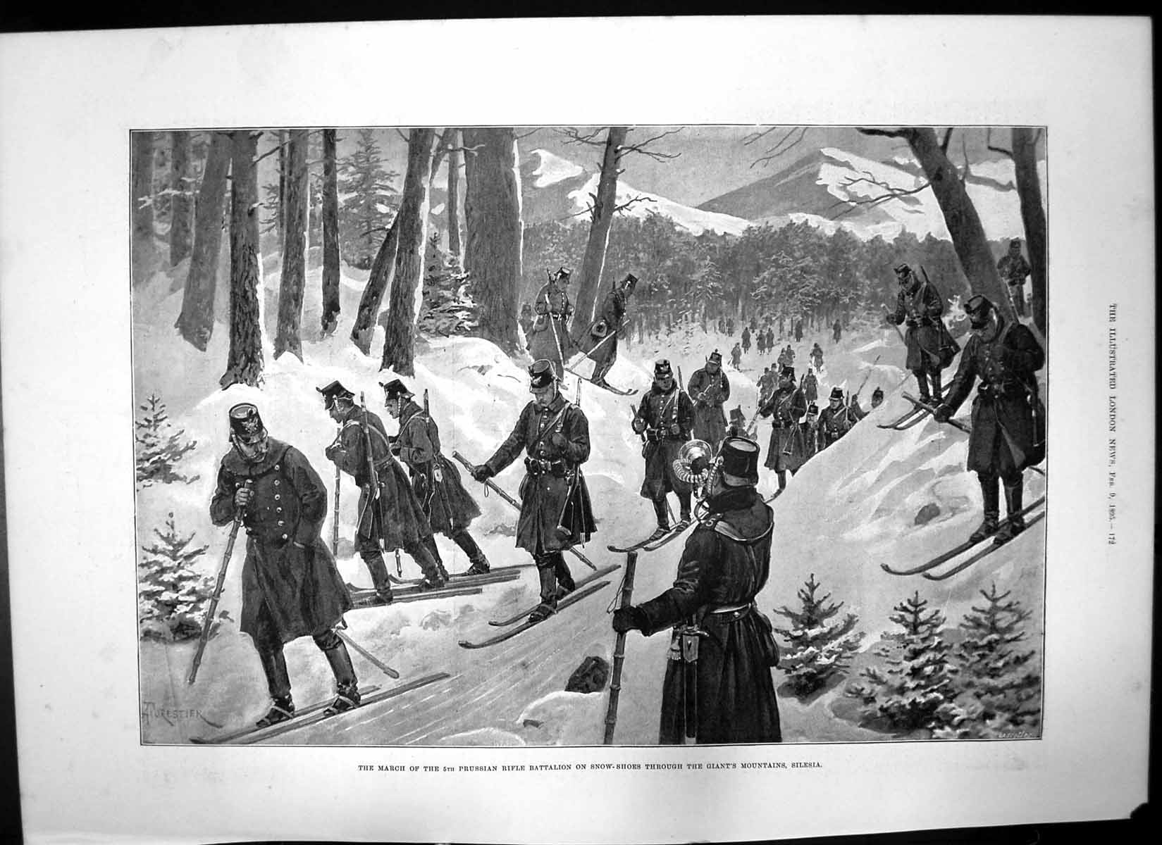 Old Antique Print Monument Bishop Claughton Prussian Army Snow Shoes 1895 19th