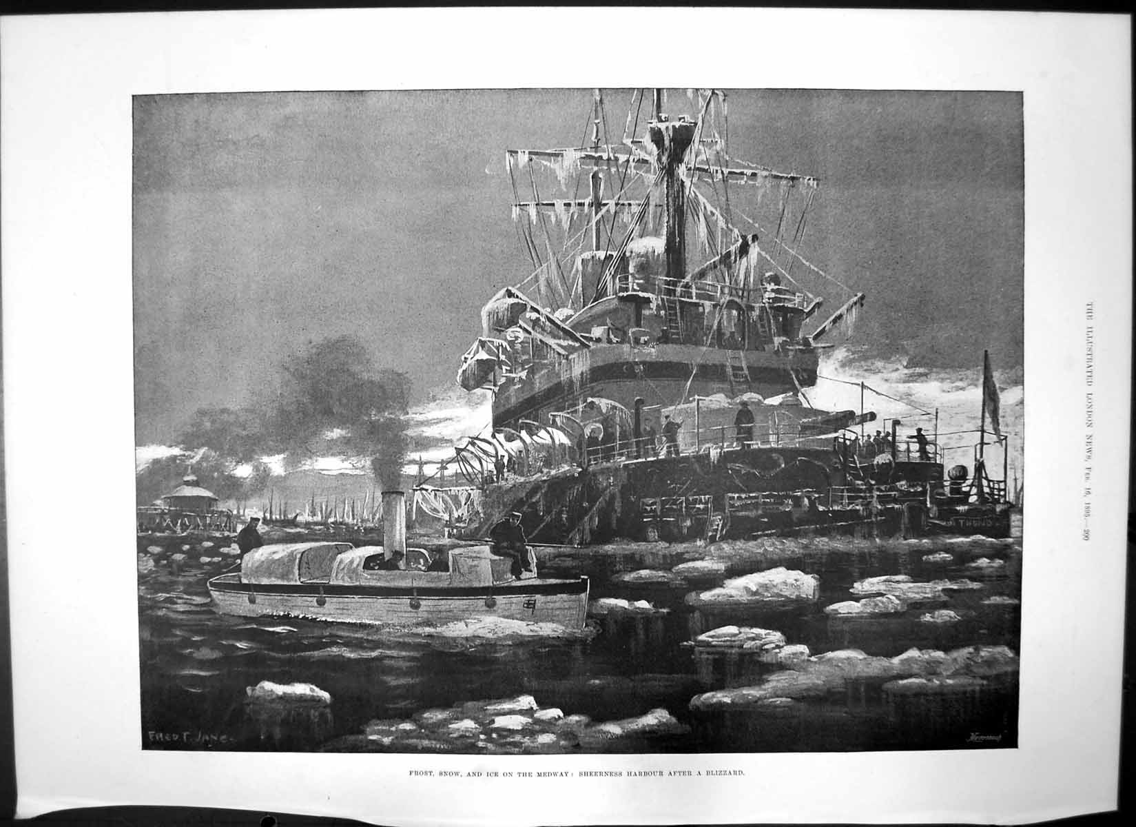 Antique Print Ice Snow Medway Sheerness Decoration St Pauls Cathedral 1895 19th
