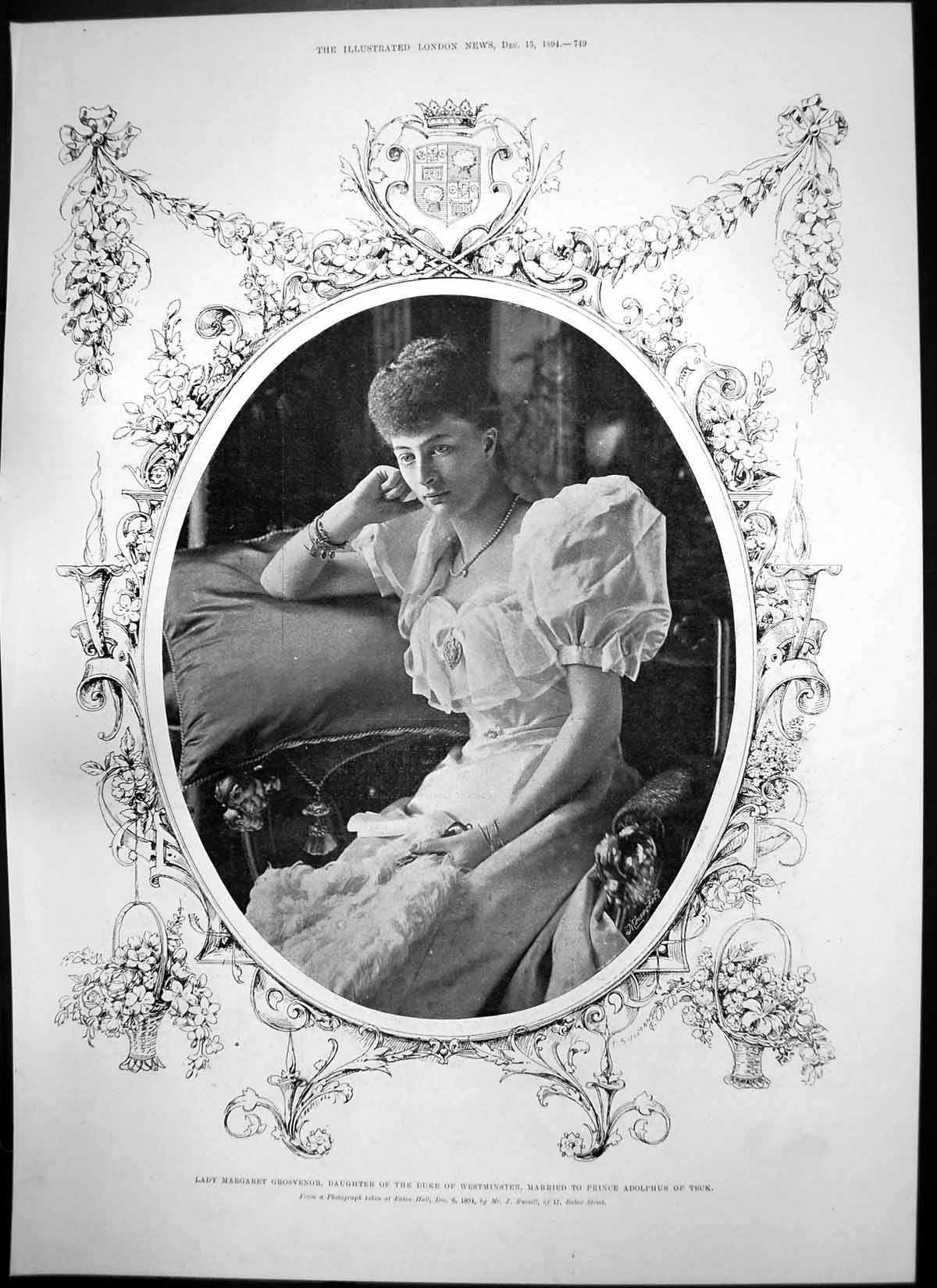 Antique Old Print Lady Margaret Grosvenor Mrs Yates Mayor Onehunga N Z 1894