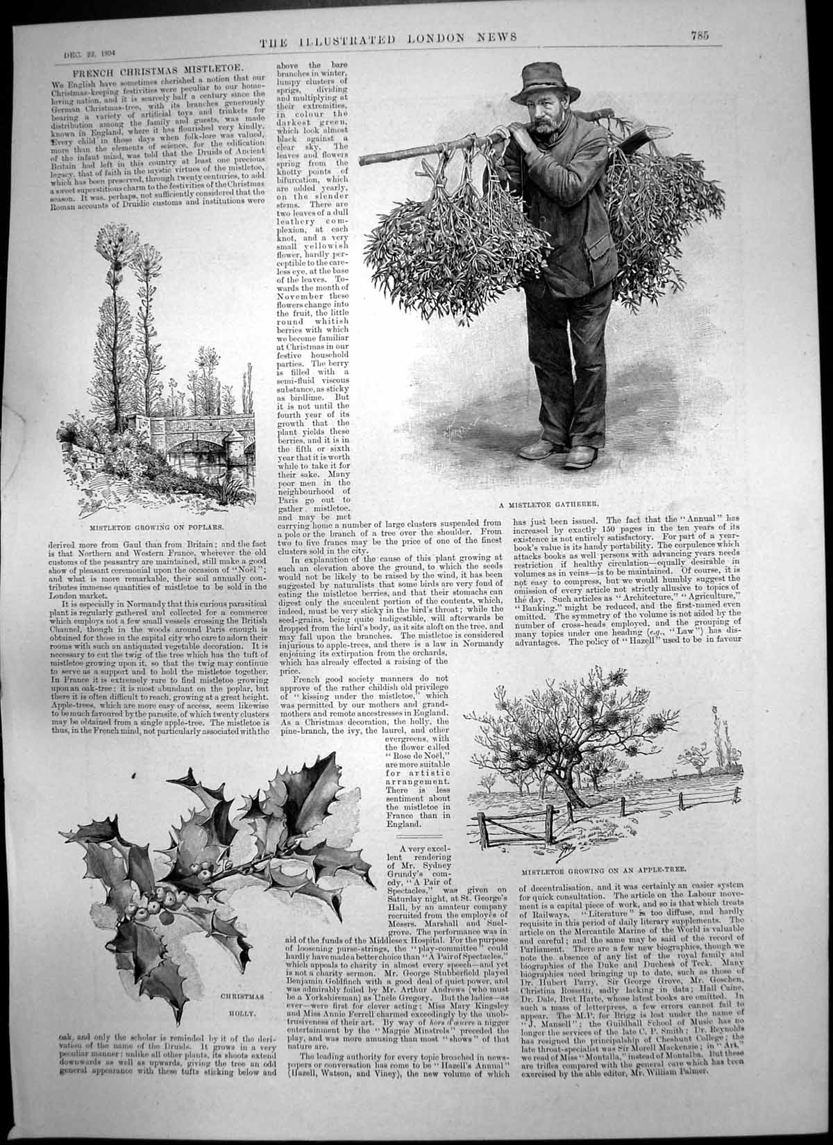 Antique Print French Christmas Mistletoe Holly Ladies Ring Jack Fanny 1894 19th