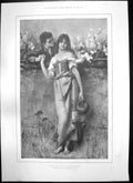 Old Antique Print Wooing Lovers Shore Crimea Black Sea Livadia Yalta 1894 19th