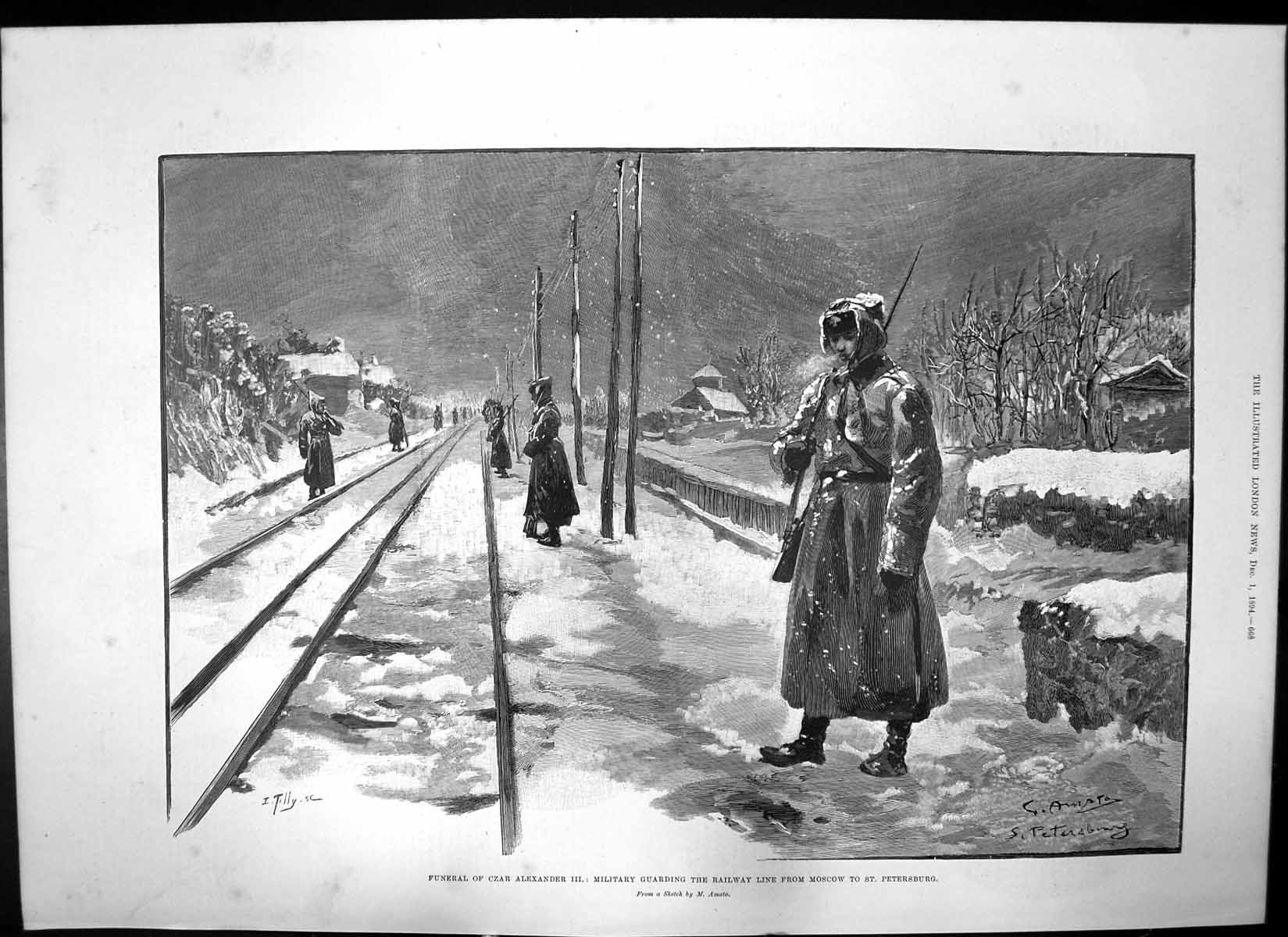 Antique Old Print Funeral Czar Alexander 111 Moscow Princess Bismarck 1894