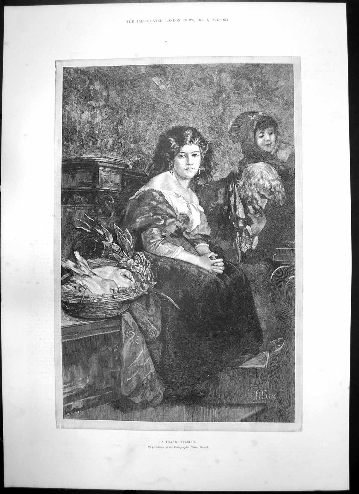 Antique Old Print Thank-Offering Doves Basket Deceased Polar Bear Zoo 1894 19th