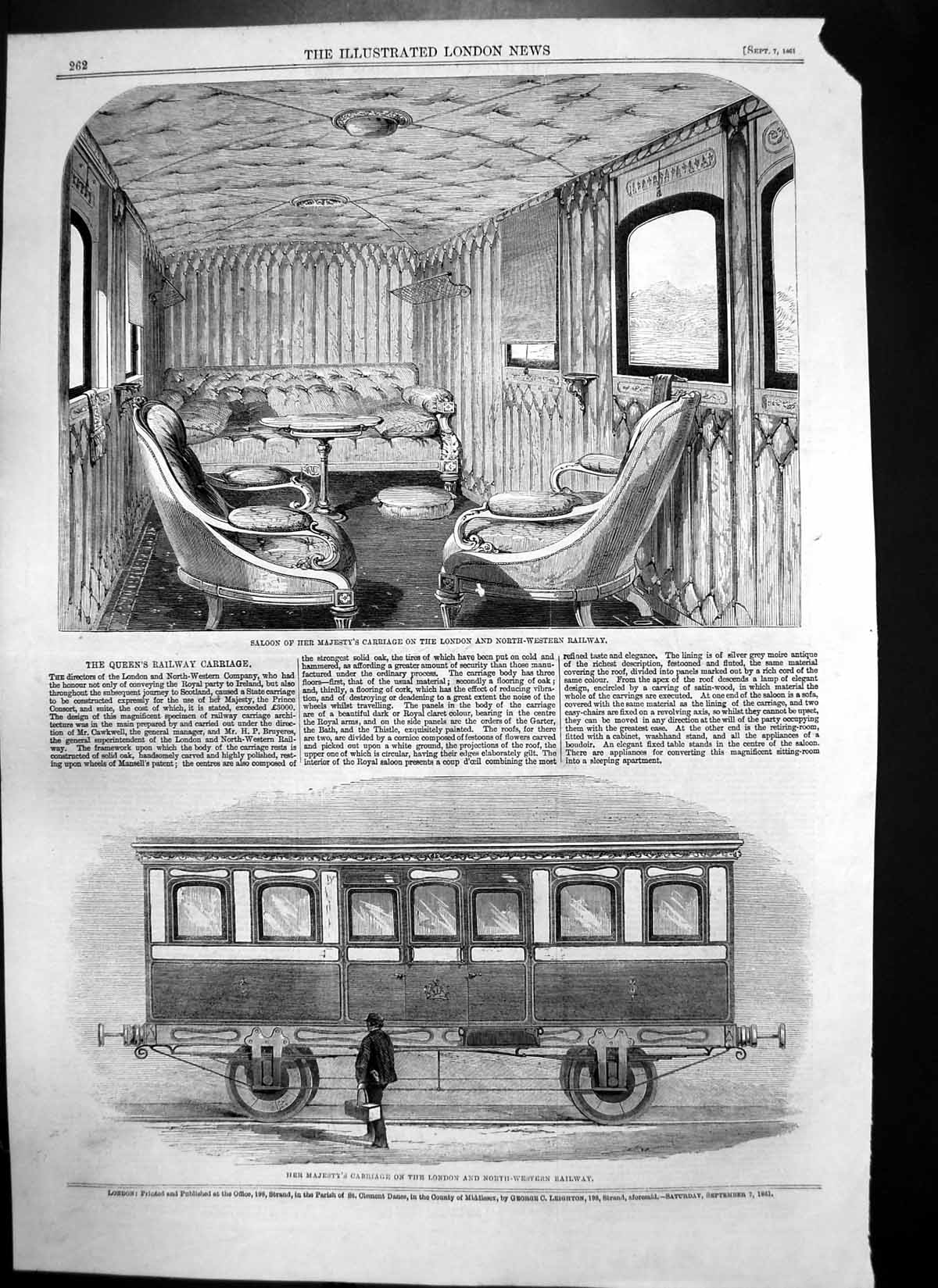 Original Old Antique Print Queens Railway Carriage Map Richmond Virginia 1861