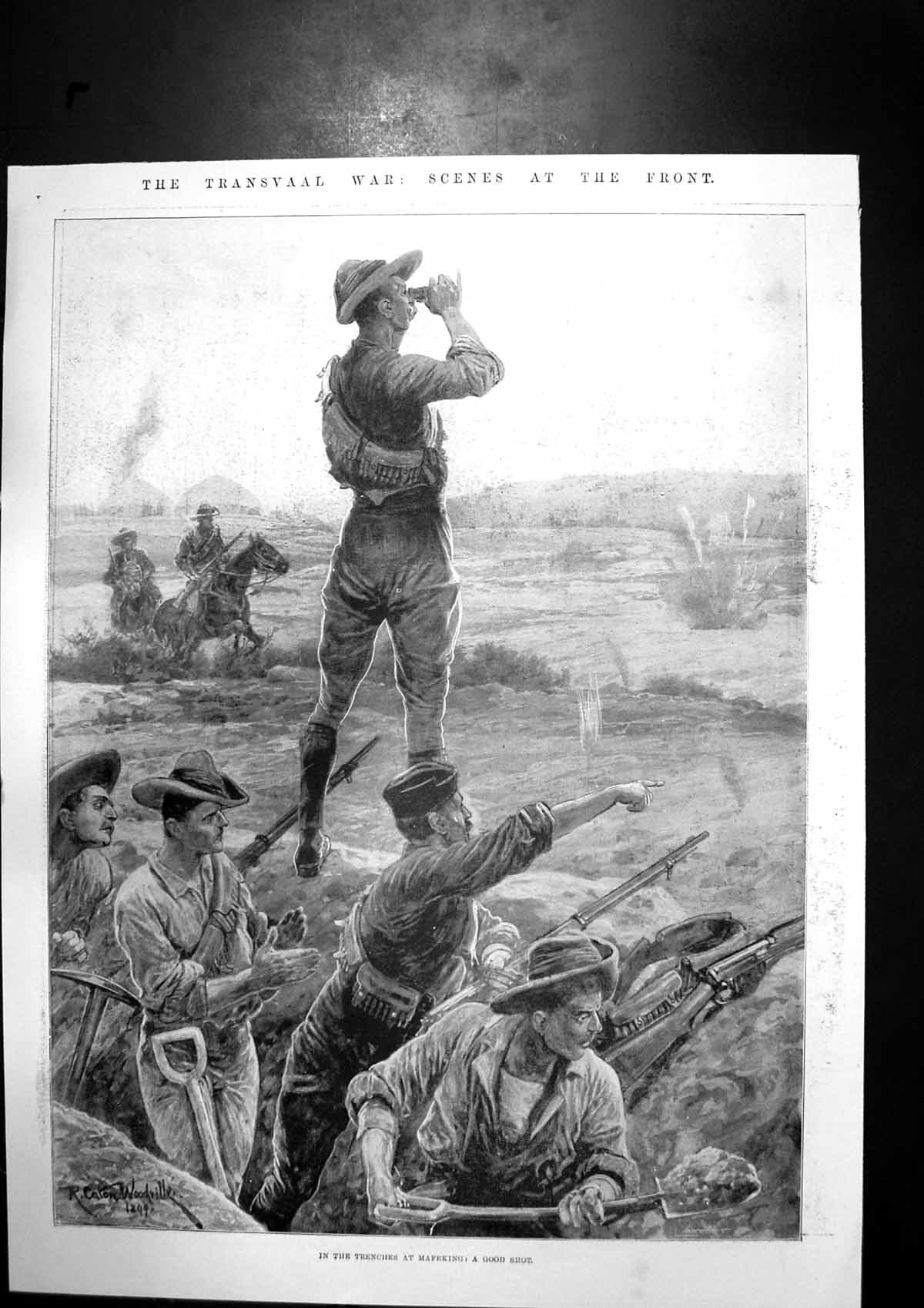 Antique Old Print Transvaal War Front Trenches Mafeking War Hall Scene 1899