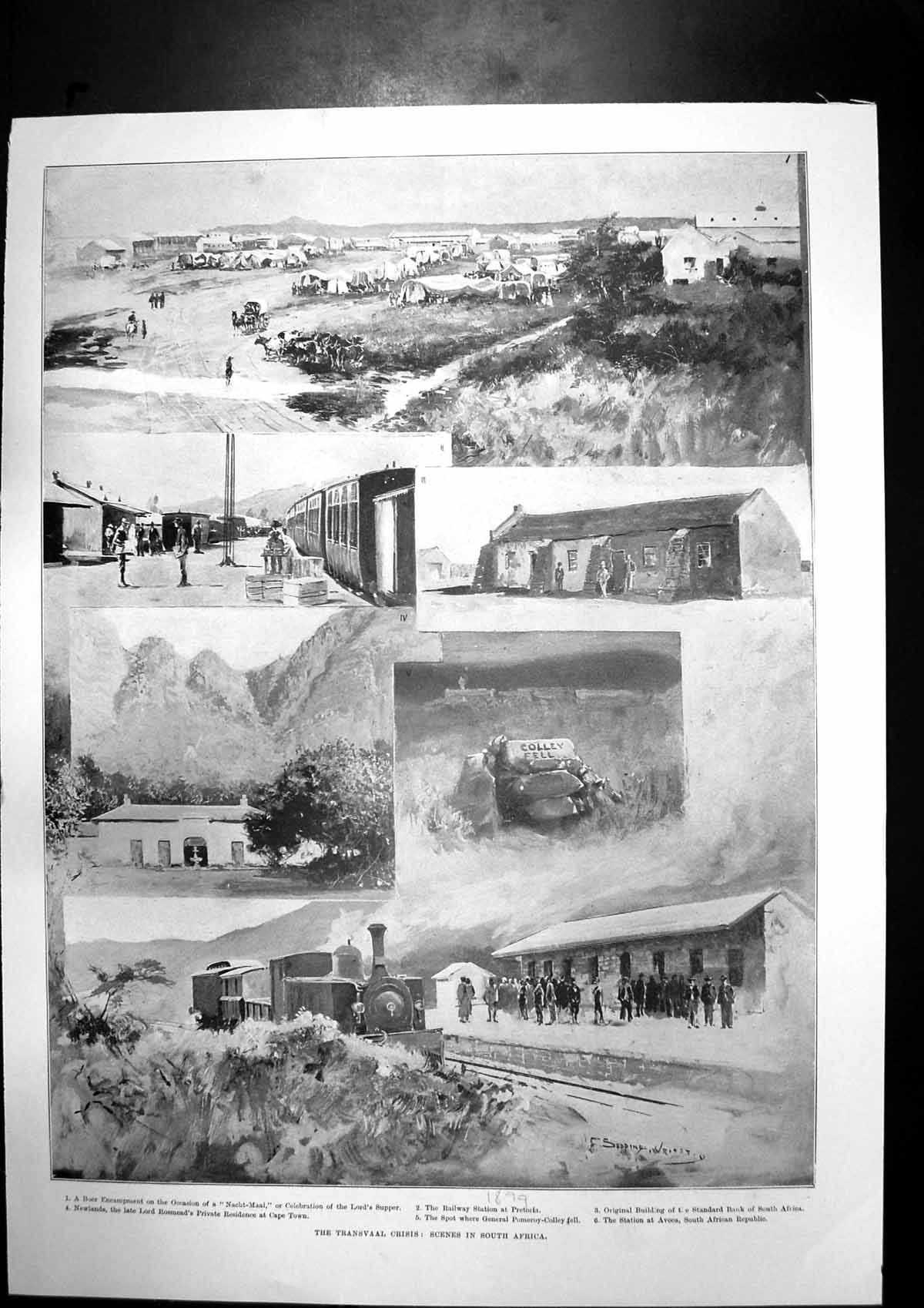 Antique Old Print Transvaal Crisis Scenes South Africa Cover Boers Flats 1899
