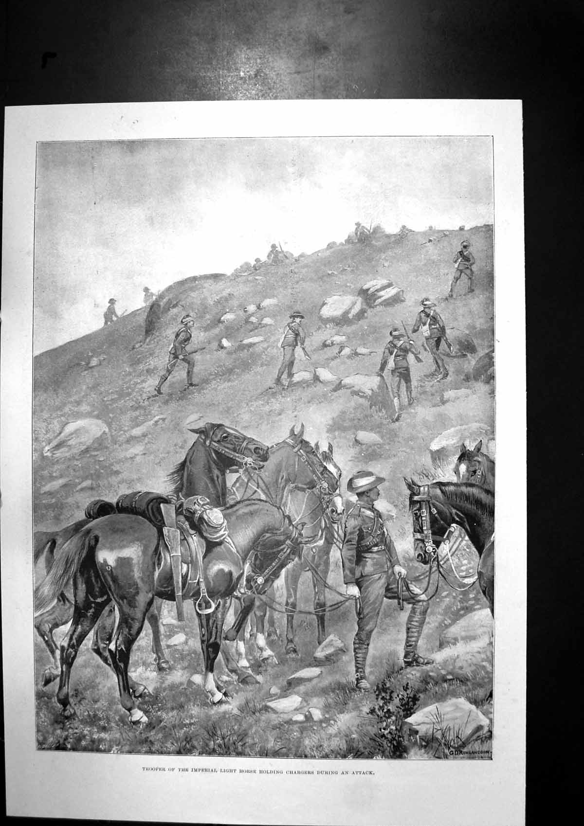 Old Print Transvaal War Troopers Light Horse Attack Casualties Front1899 19th