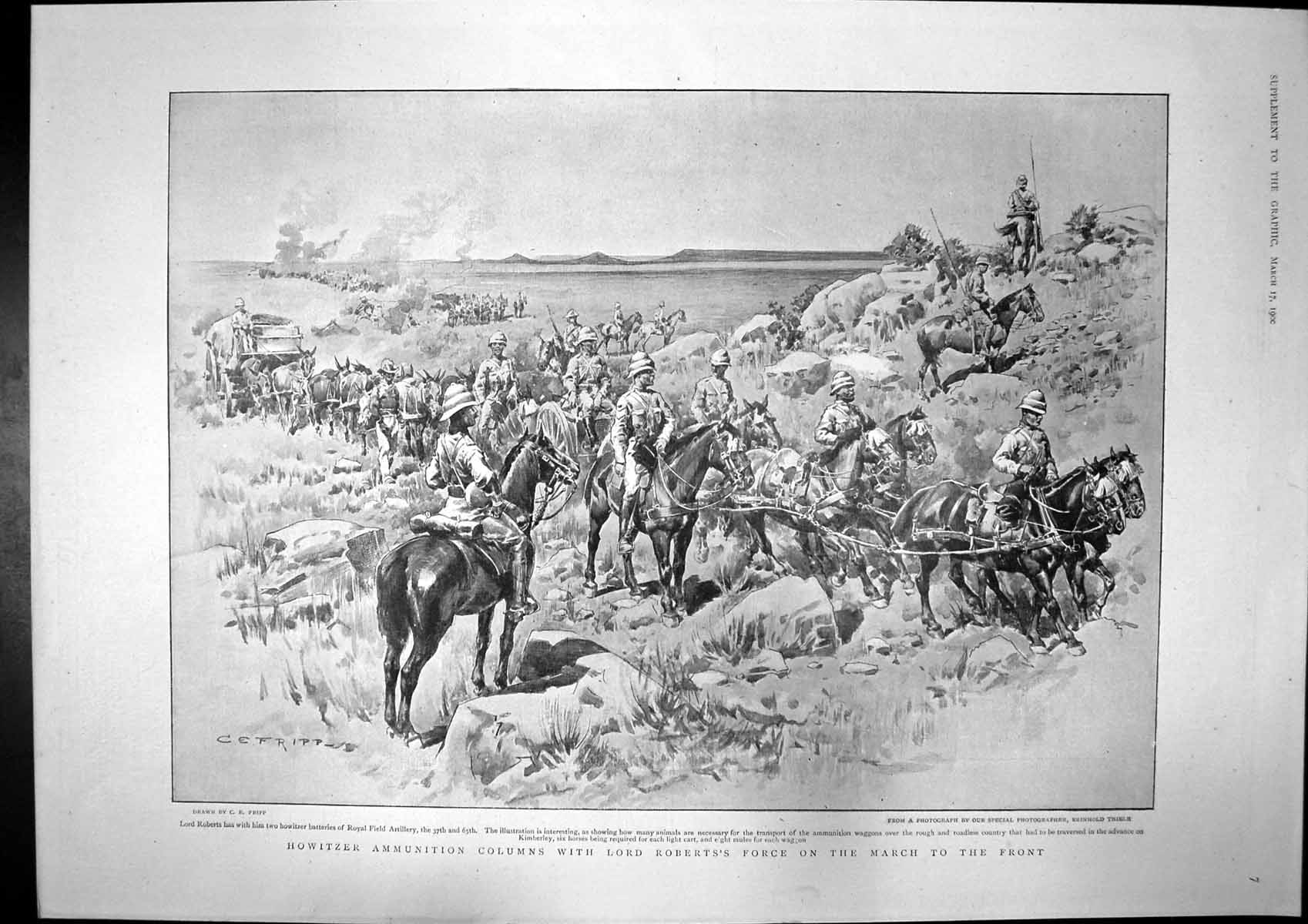 Old Antique Print Howitzer Columns Roberts Force March Humber Cycles 1900 20th