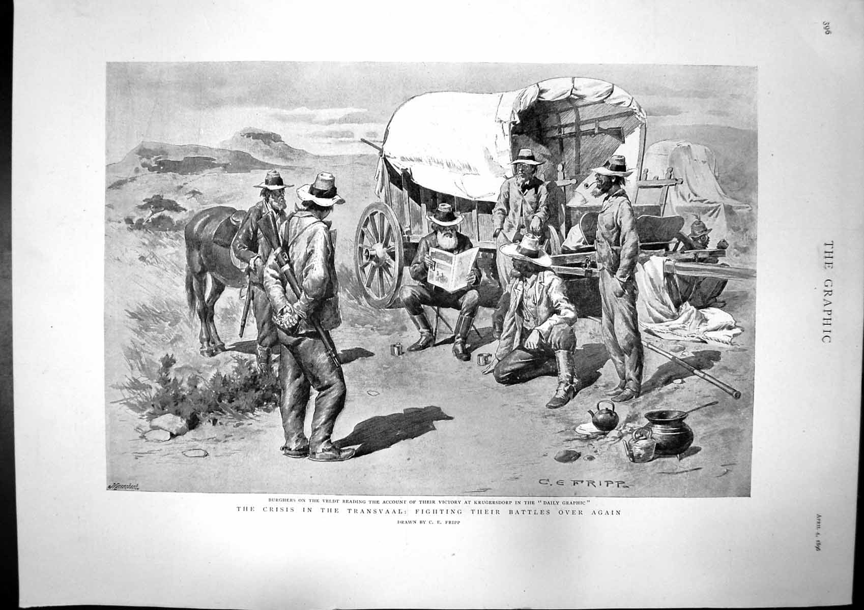 Antique Print Crisis Transvaal Burghers Reading Victory George Boughton1896
