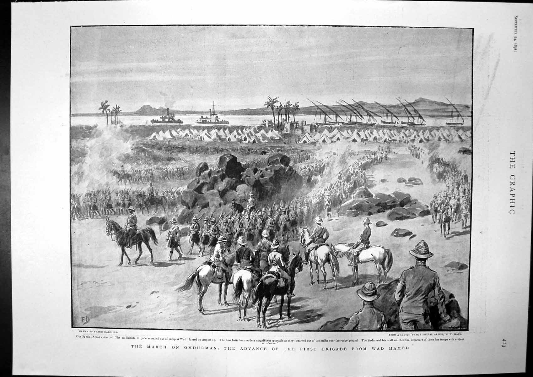 Old Antique Print March Battle Omdurman Band 11Th Soudanese Advance 1898