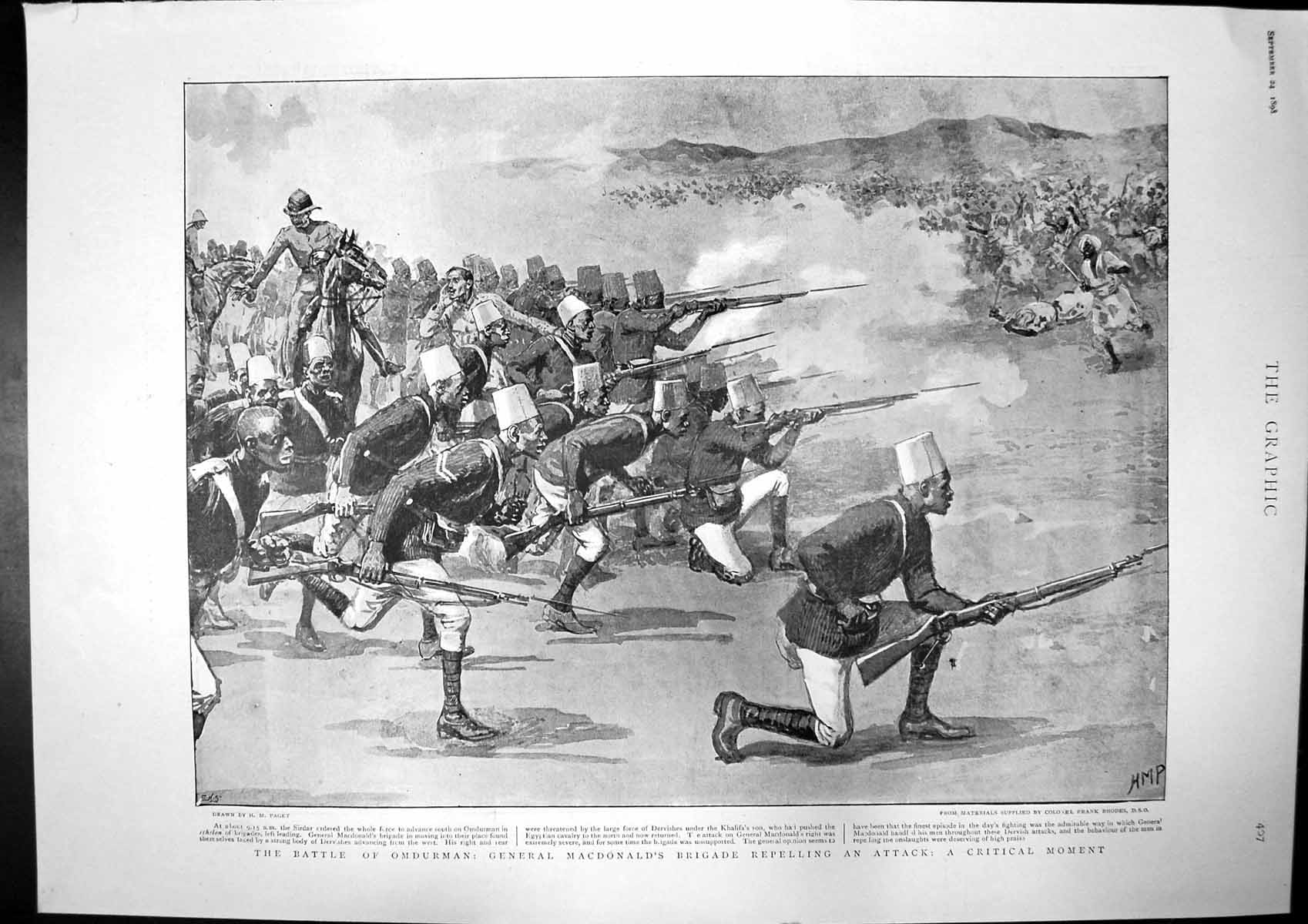 Antique Old Print Battle Omdurman Sirdar Advance Fashoda Gunboats Nile 1898