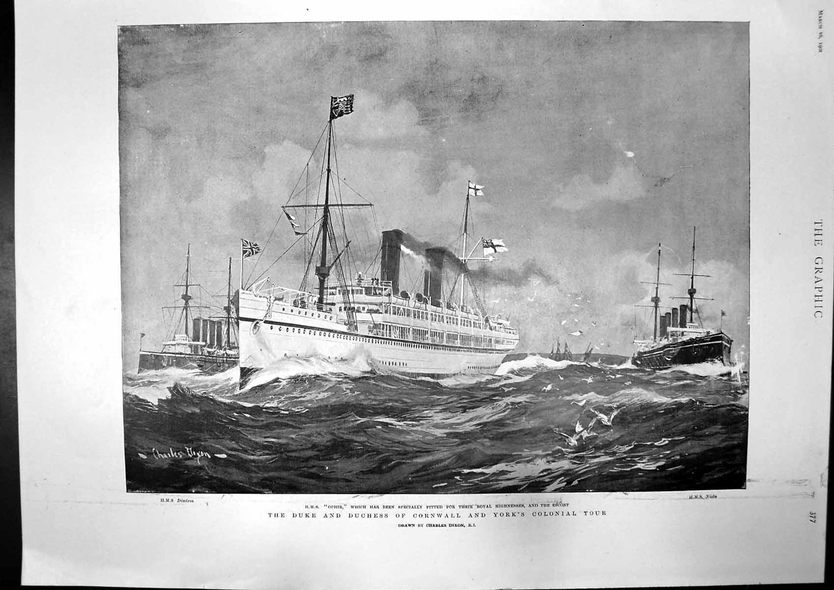 Antique Old Print Portrait Duke Cornwall York Colonial Tour Hms Ophir 1901 20th