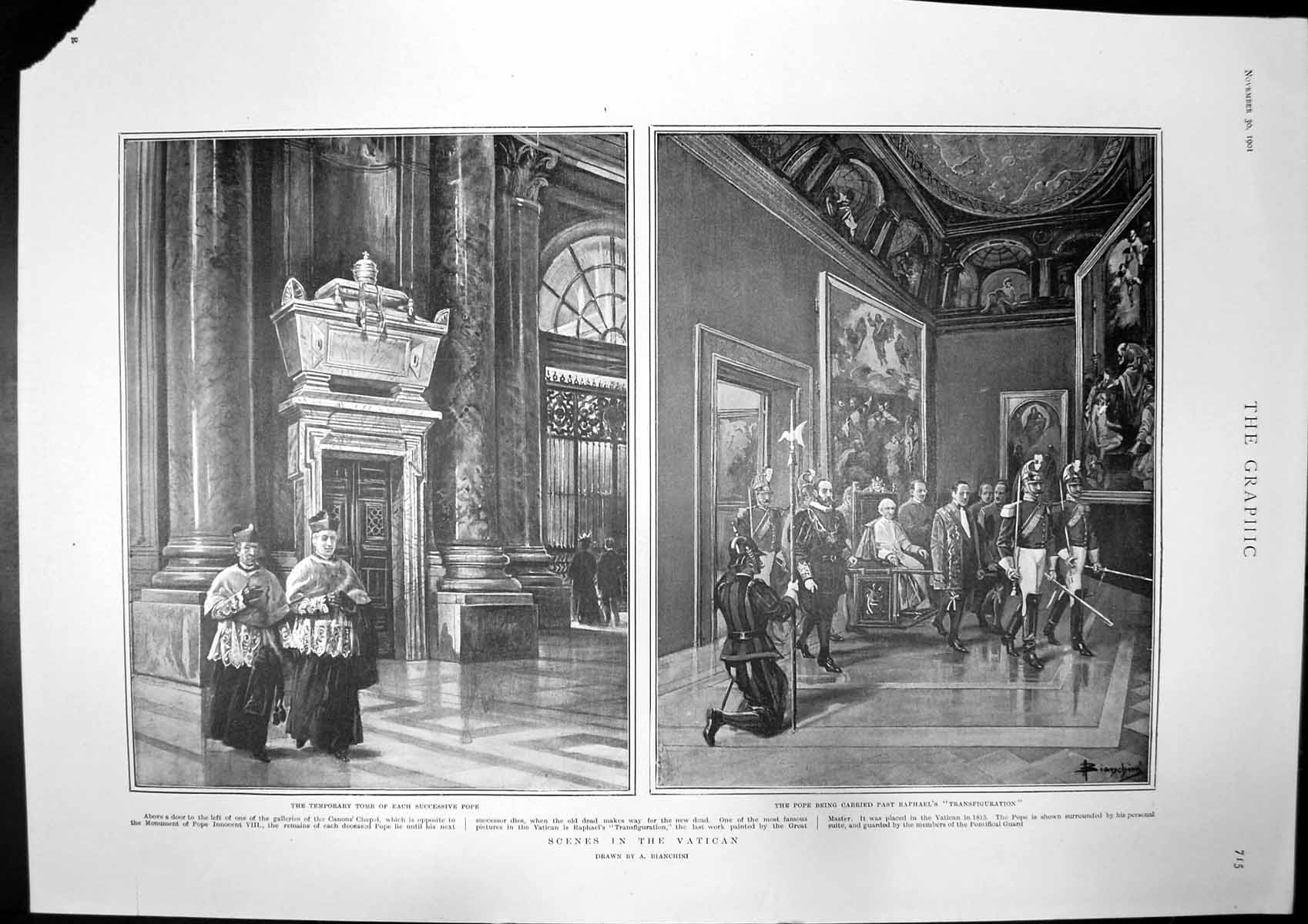 Antique Old Print Pope Tombs Vatican Exhibits Cycle Show Stanley Show 1901 20th