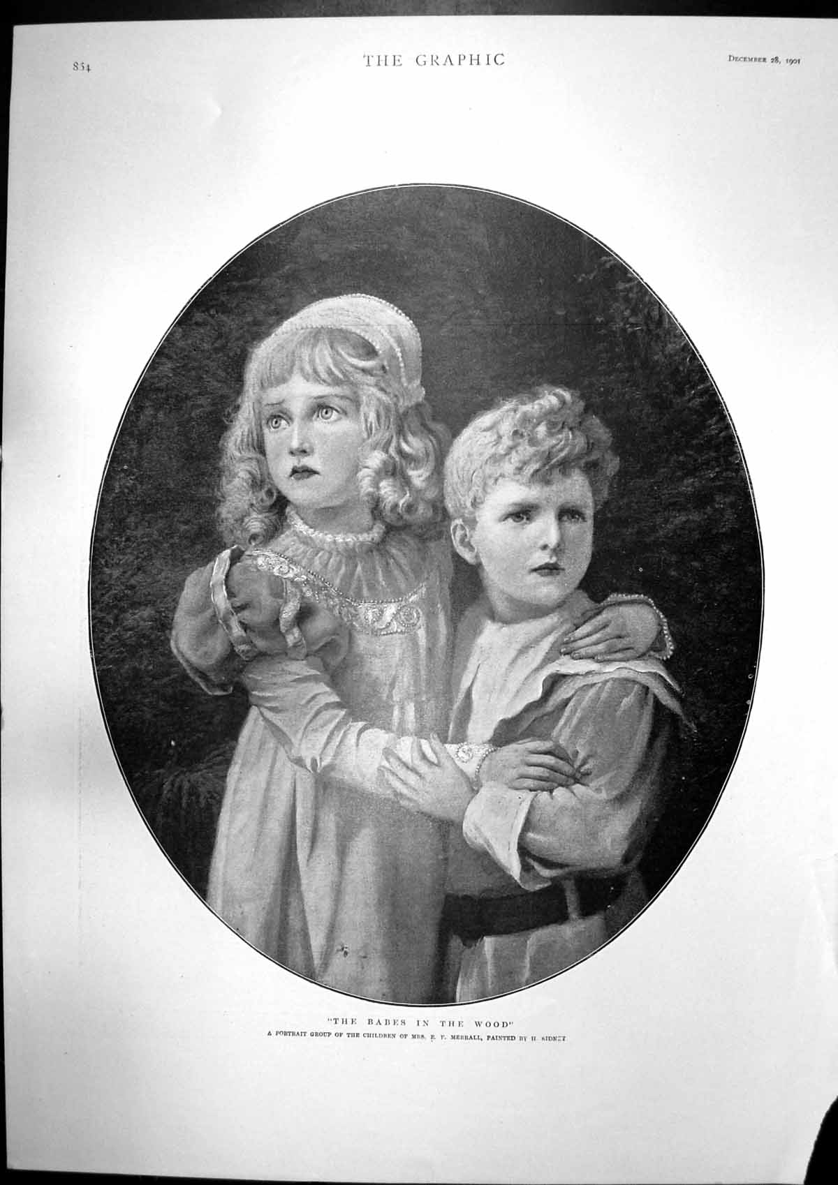 Antique Old Print Babes Wood Children E Merrall Pigeon Catching Sicily 1901