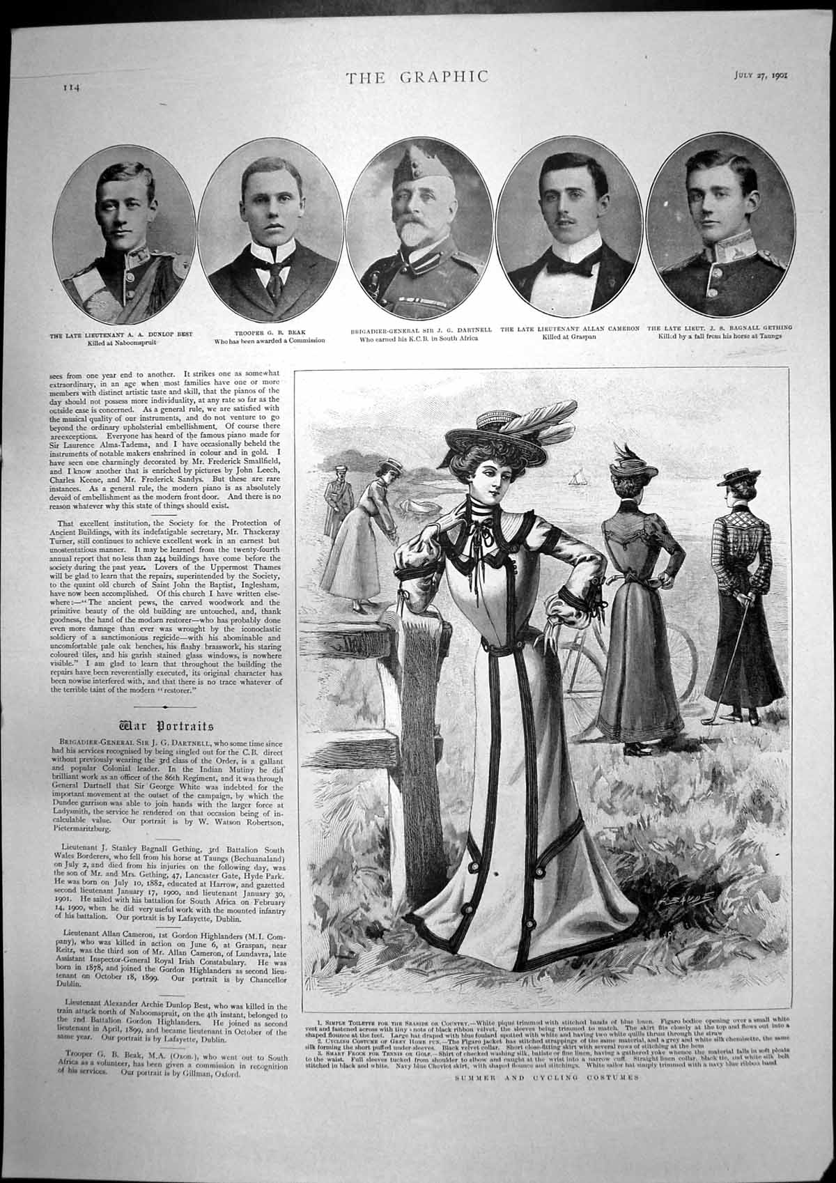 Old Print Summer Cycling Costumes Sir J Fishers Mediterranean Fleet 1901 20th