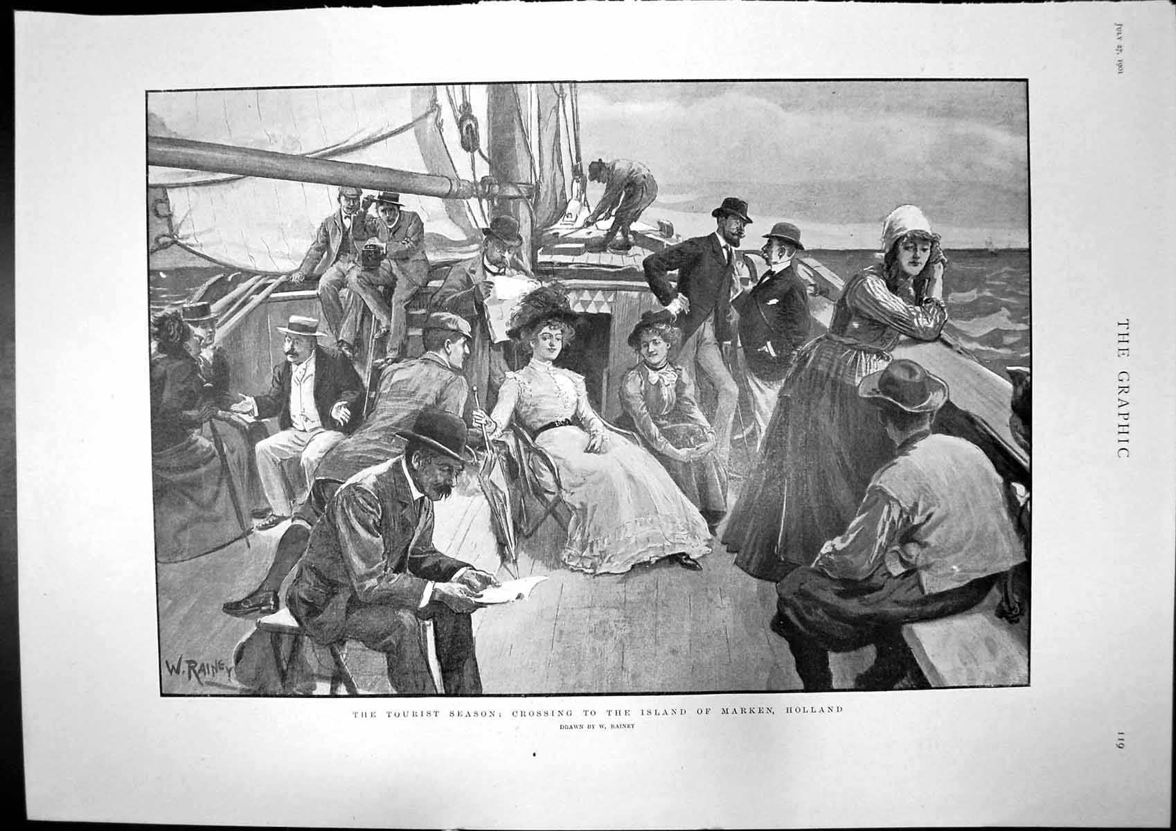 Original Old Antique Print Boat Crossing Holland Court Claims Westminster 1901