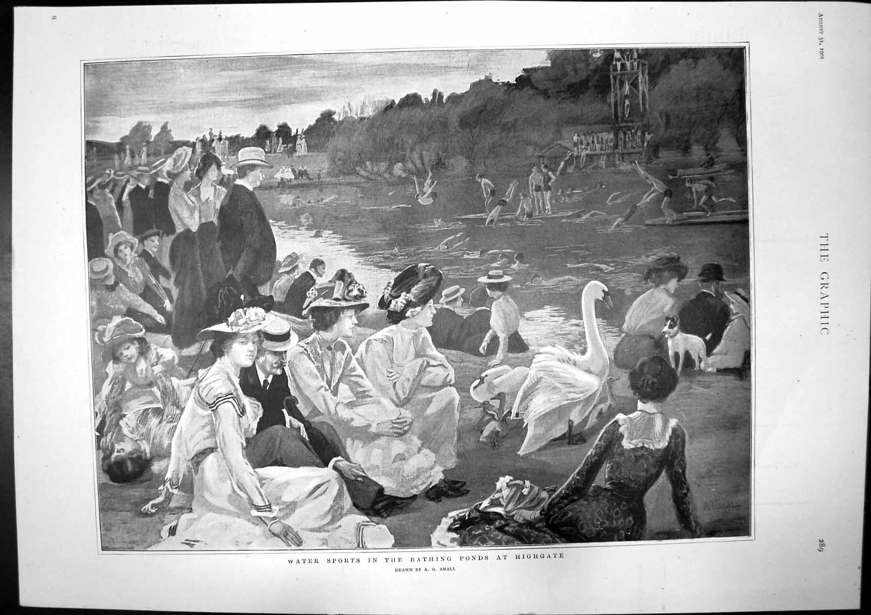 Old Antique Print Water Sports Bathing Highgate Prince Chun Shanghai 1901 20th