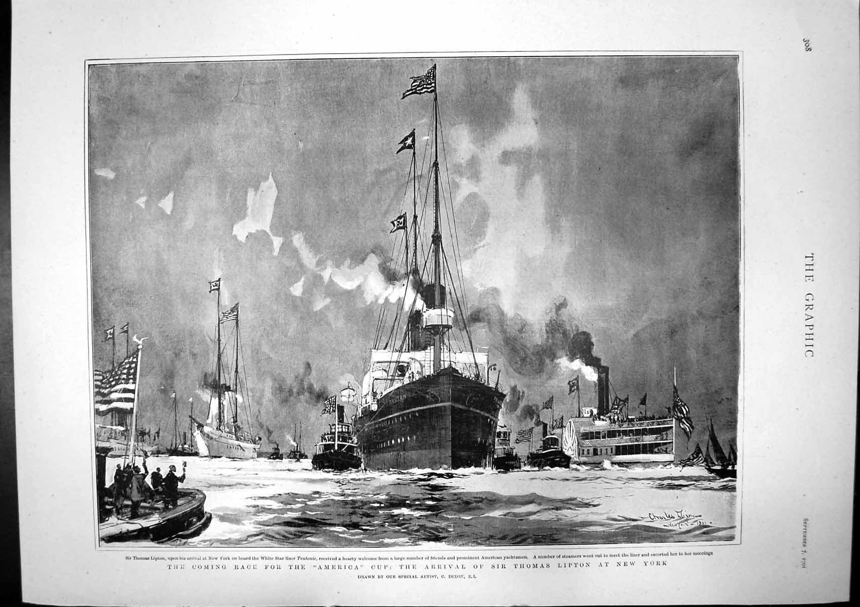 Antique Old Print Duke Cornwall Adelaide Cathedral America Cup T Lipton 1901