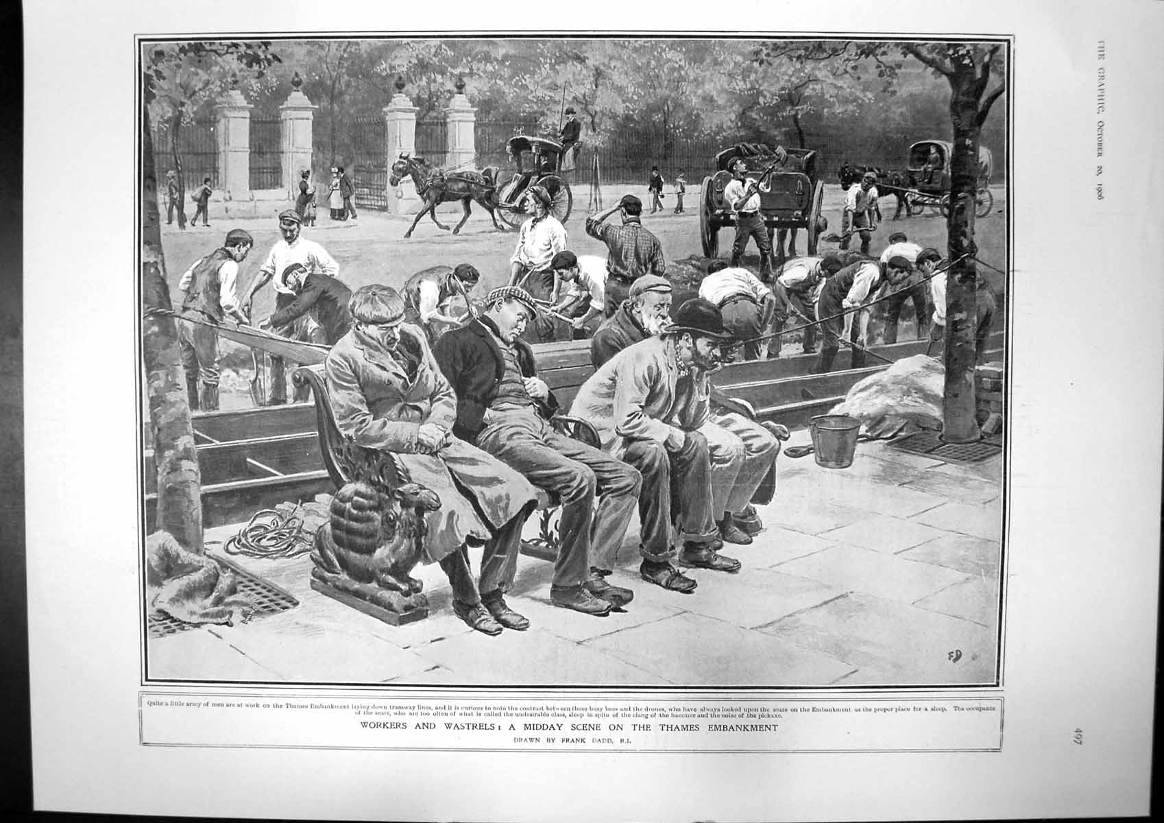 Antique Old Print Workers Wastrels Thames Amateur Socialist Criterion 1906 20th